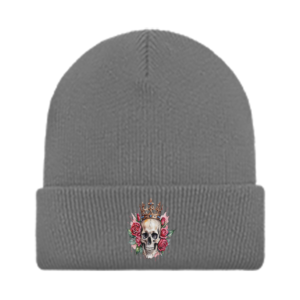 Skull and Rose Embroidered Beanie