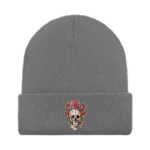 Stylish Skull and Roses Gray Beanie