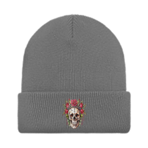 Stylish Skull and Roses Gray Beanie