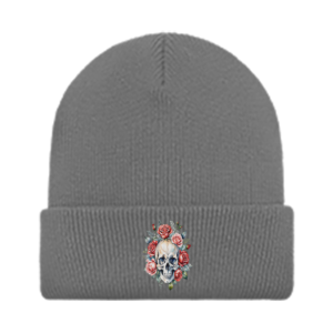 Skull and Roses Embroidered Beanie
