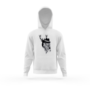 Stylish White Hoodie with Artistic Deer Design
