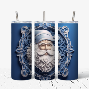 Elegant Blue Winter Tumbler with Intricate Santa Design