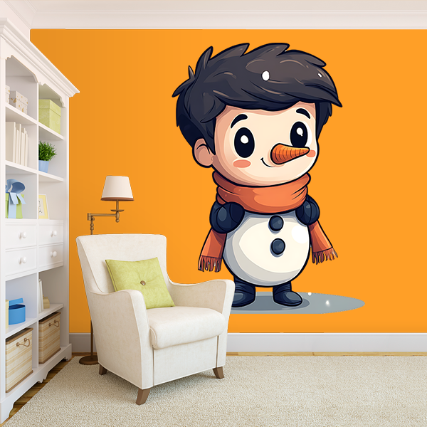 Charming Snowman Cartoon Wall Mural